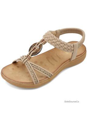 Bohemian Flat Sandals with Elastic Back Strap, Comfortable Walking Sandals